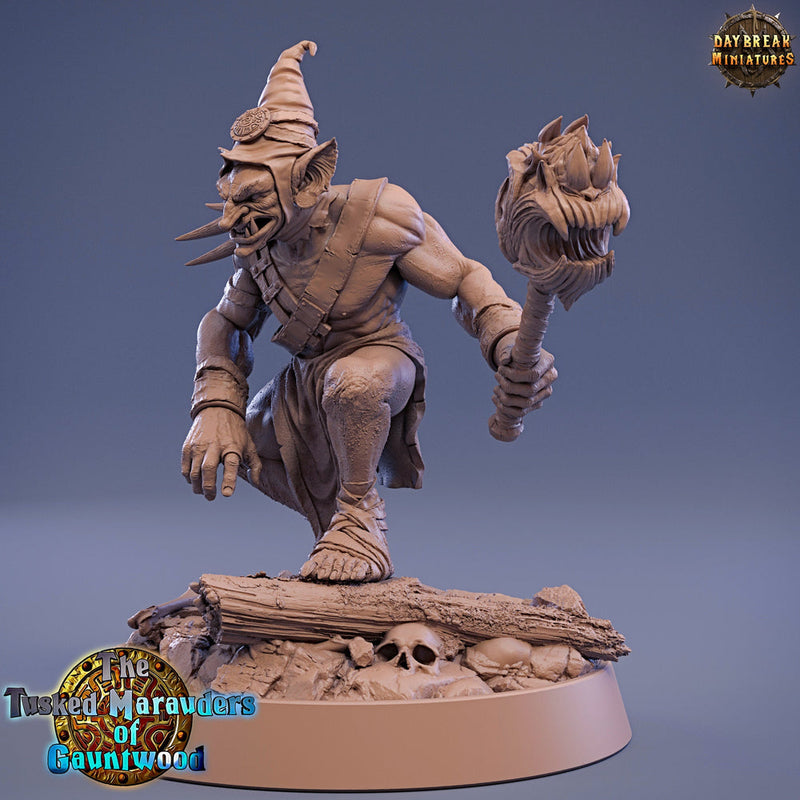 Goblin Shaman Mace Fighter | DnD Miniatures | Dungeons and Dragons | 28mm, 32mm, 75mm scale| Pathfinder| Goblin Figure | Daybreak Miniatures - Only-Games