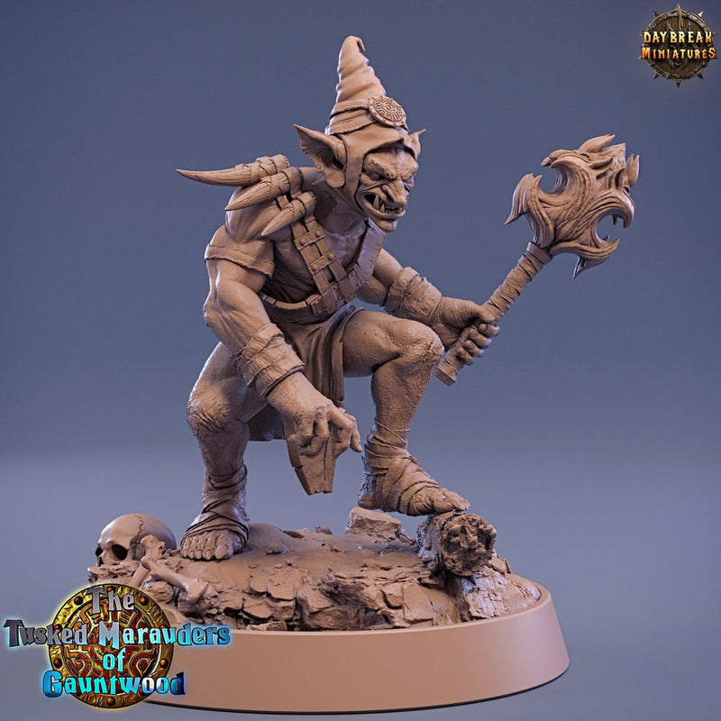Goblin Shaman Mace Fighter | DnD Miniatures | Dungeons and Dragons | 28mm, 32mm, 75mm scale| Pathfinder| Goblin Figure | Daybreak Miniatures - Only-Games