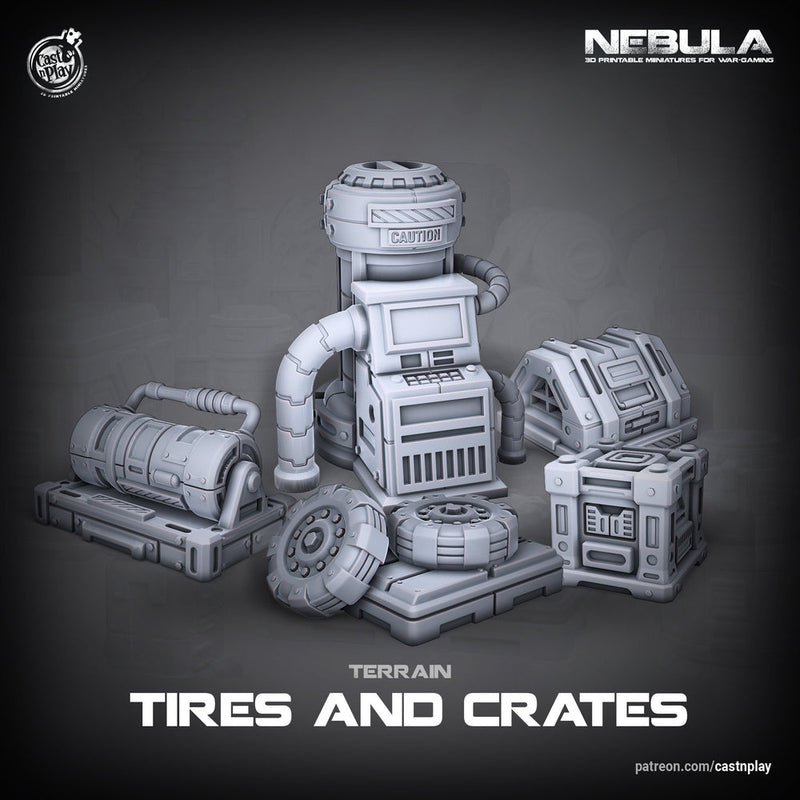 Sci-Fi Terrain Containers and Tires Props | Solid Resin 28mm, 32mm Scales |  RPG Tabletop scatter Terrain |  Futuristic Wargames - Only-Games