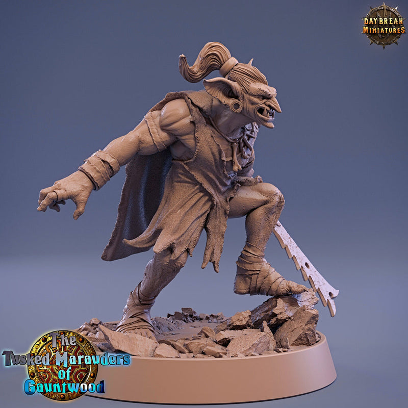 Goblin Sword Fighter | DnD Miniatures | D and D | 28mm, 32mm,54mm,75mm, 100mm scale| Pathfinder | Figure for Painting| Daybreak Miniatures - Only-Games