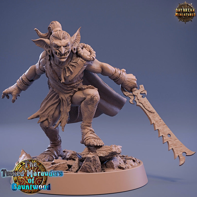 Goblin Sword Fighter | DnD Miniatures | D and D | 28mm, 32mm,54mm,75mm, 100mm scale| Pathfinder | Figure for Painting| Daybreak Miniatures - Only-Games