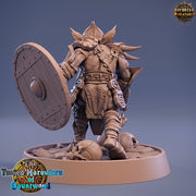 Tusked Goblin Axe & Shield Fighter | DnD Miniatures | Dungeons and Dragons | 28mm, 32mm, 75mm scale| Unpainted Figure| Daybreak Miniatures - Only-Games