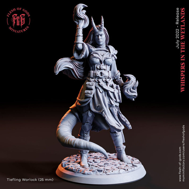 Female Tiefling Warlock Sorceress Wizard Miniature | 28mm, 32mm, 75mm Scales | Dungeons and Dragons | Pathfinder | Figure for Painting | - Only-Games