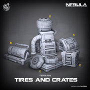 Sci-Fi Terrain Containers and Tires Props | Solid Resin 28mm, 32mm Scales |  RPG Tabletop scatter Terrain |  Futuristic Wargames - Only-Games