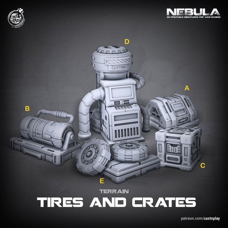 Sci-Fi Terrain Containers and Tires Props | Solid Resin 28mm, 32mm Scales |  RPG Tabletop scatter Terrain |  Futuristic Wargames - Only-Games