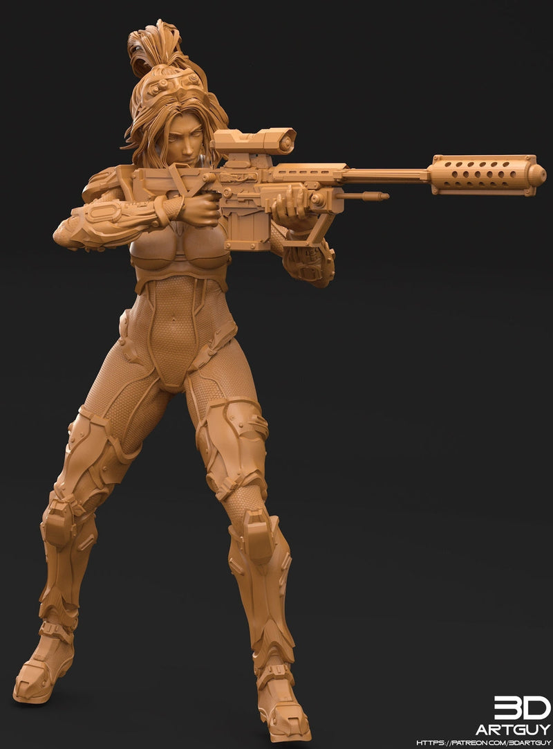 Female Sniper  | 28mm, 32mm Scales also 50mm and 100mm | Sci-Fi miniatures | Fan Art - Only-Games