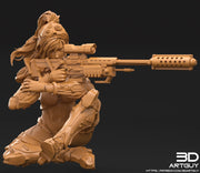 Female Sniper Sitting Pose | 28mm, 32mm Scales also 50mm and 100mm | Sci-Fi miniatures | Fan Art - Only-Games