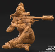 Female Sniper Sitting Pose | 28mm, 32mm Scales also 50mm and 100mm | Sci-Fi miniatures | Fan Art - Only-Games
