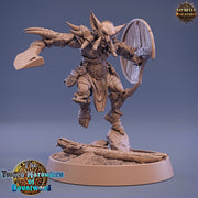 Goblin Tusked Sword & Shield Fighter | DnD Miniatures | Dungeons and Dragons | 28mm, 32mm, 75mm scale| Unpainted Figure| Daybreak Miniatures - Only-Games