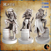 Kate Female Pirate Gunslinger Swashbuckler Fighter Sexy Pinup  | 28mm, 32mm, 75mm Scale | Dungeons and Dragons 5e Miniatures | DnD Mini | - Only-Games