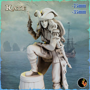 Kate Female Pirate Gunslinger Swashbuckler Fighter Sexy Pinup  | 28mm, 32mm, 75mm Scale | Dungeons and Dragons 5e Miniatures | DnD Mini | - Only-Games