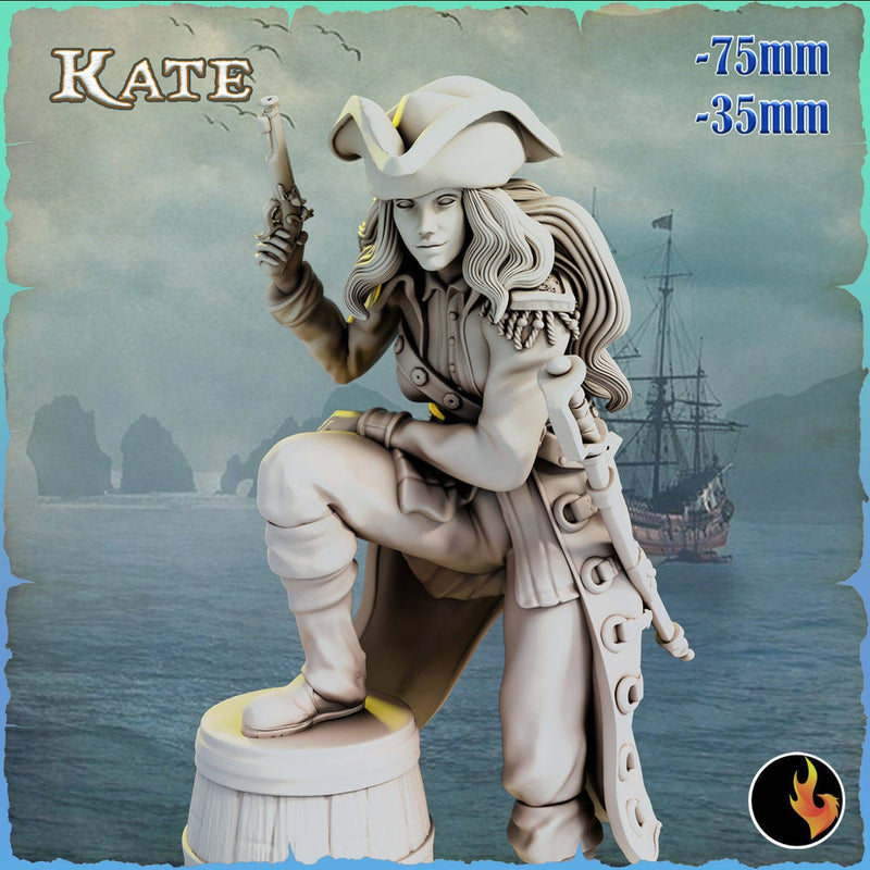 Kate Female Pirate Gunslinger Swashbuckler Fighter Sexy Pinup  | 28mm, 32mm, 75mm Scale | Dungeons and Dragons 5e Miniatures | DnD Mini | - Only-Games