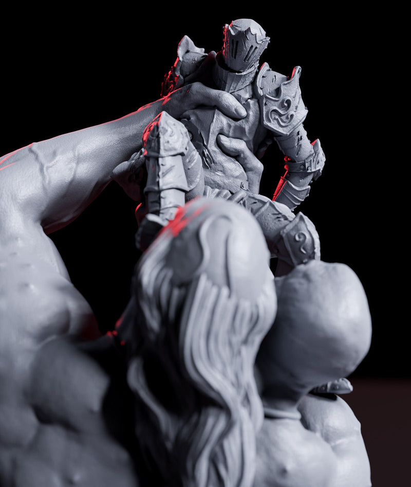 Ettin Giant fighting Paladin Fighter | 28mm & 32mm Scale | 97mm Tall | Dungeons and Dragons | Pathfinder Oger | Flesh of Gods| Tabletop RPG| - Only-Games