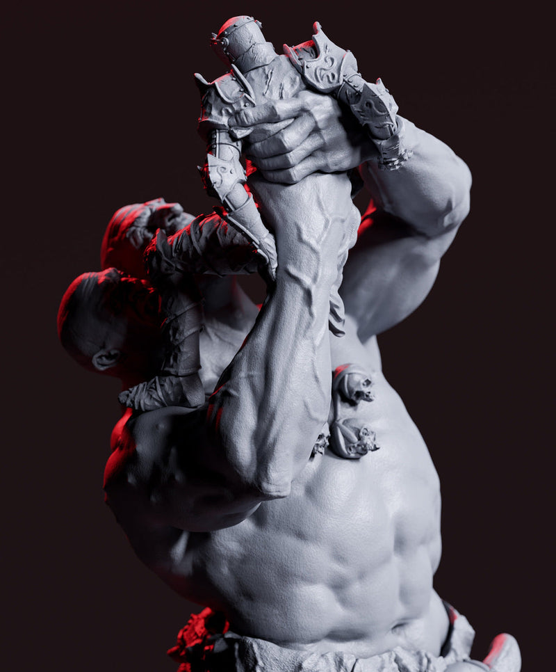 Ettin Giant fighting Paladin Fighter | 28mm & 32mm Scale | 97mm Tall | Dungeons and Dragons | Pathfinder Oger | Flesh of Gods| Tabletop RPG| - Only-Games