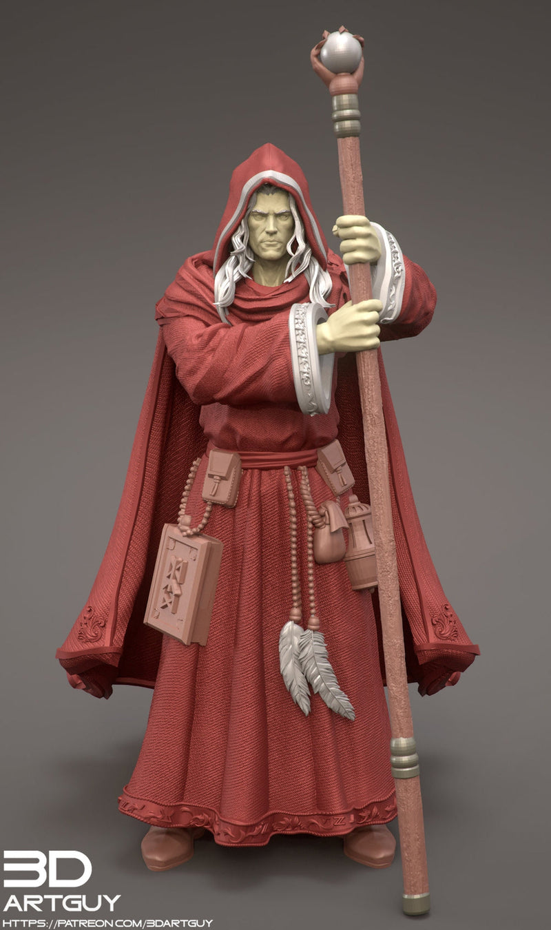 Human Male Wizard Miniature | 28mm, 32mm, 75mm Scales | Dungeons and Dragons | Pathfinder | Battle Wizard - Only-Games