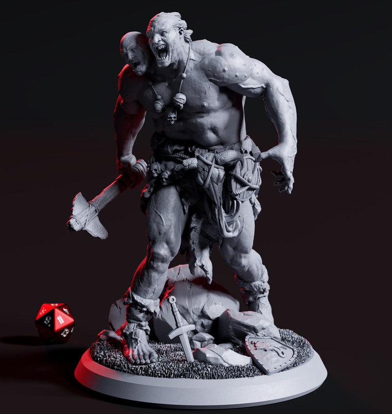Ettin Giant with Club Weapon | 28mm & 32mm Scale | 97mm Tall | Dungeons and Dragons | Pathfinder Oger | Flesh of Gods| Tabletop RPG | - Only-Games