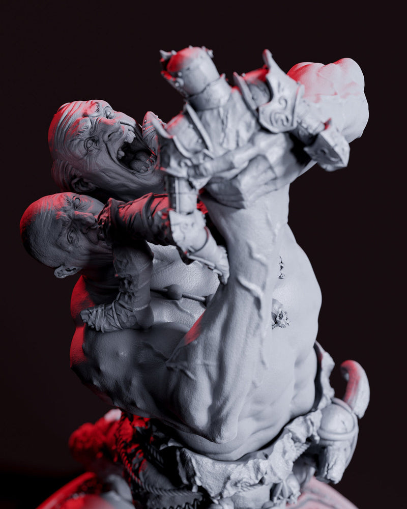 Ettin Giant fighting Paladin Fighter | 28mm & 32mm Scale | 97mm Tall | Dungeons and Dragons | Pathfinder Oger | Flesh of Gods| Tabletop RPG| - Only-Games
