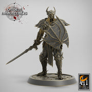 Fighter Sword and Shield, Oathbreaker Paladin,  Unpainted Miniature | 28mm, 32mm,75mm Scales | Dungeons and Dragons | Pathfinder | - Only-Games