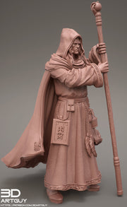 Human Male Wizard Miniature | 28mm, 32mm, 75mm Scales | Dungeons and Dragons | Pathfinder | Battle Wizard - Only-Games