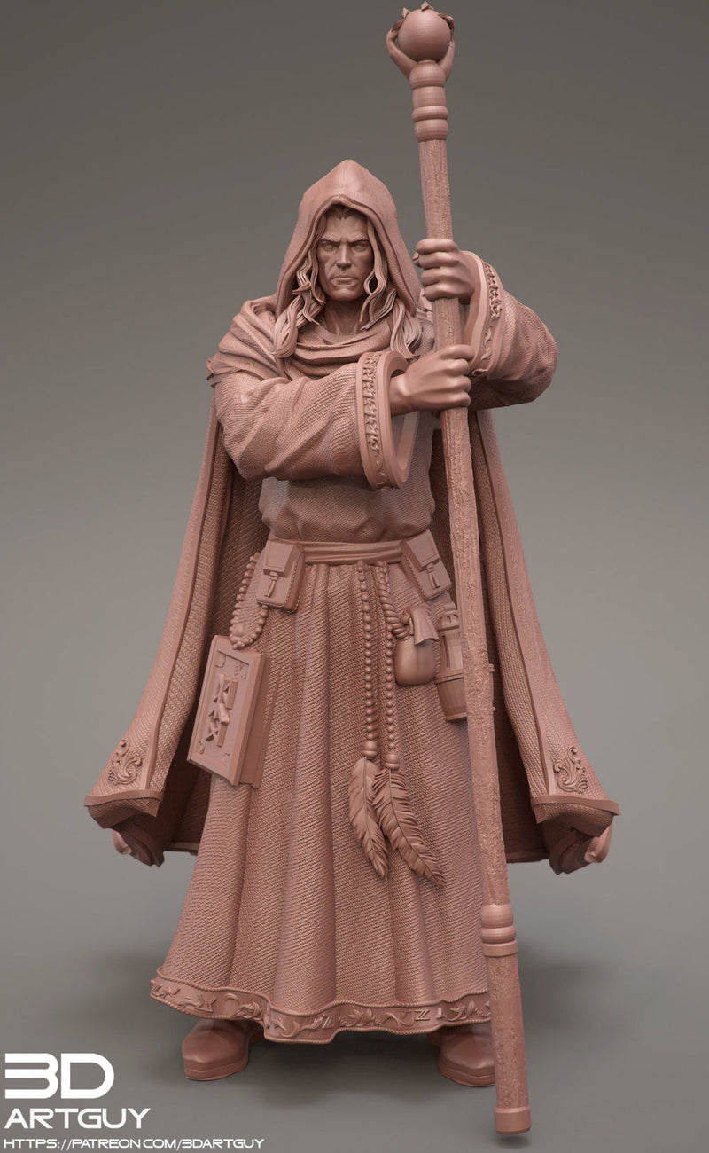 Human Male Wizard Miniature | 28mm, 32mm, 75mm Scales | Dungeons and Dragons | Pathfinder | Battle Wizard - Only-Games