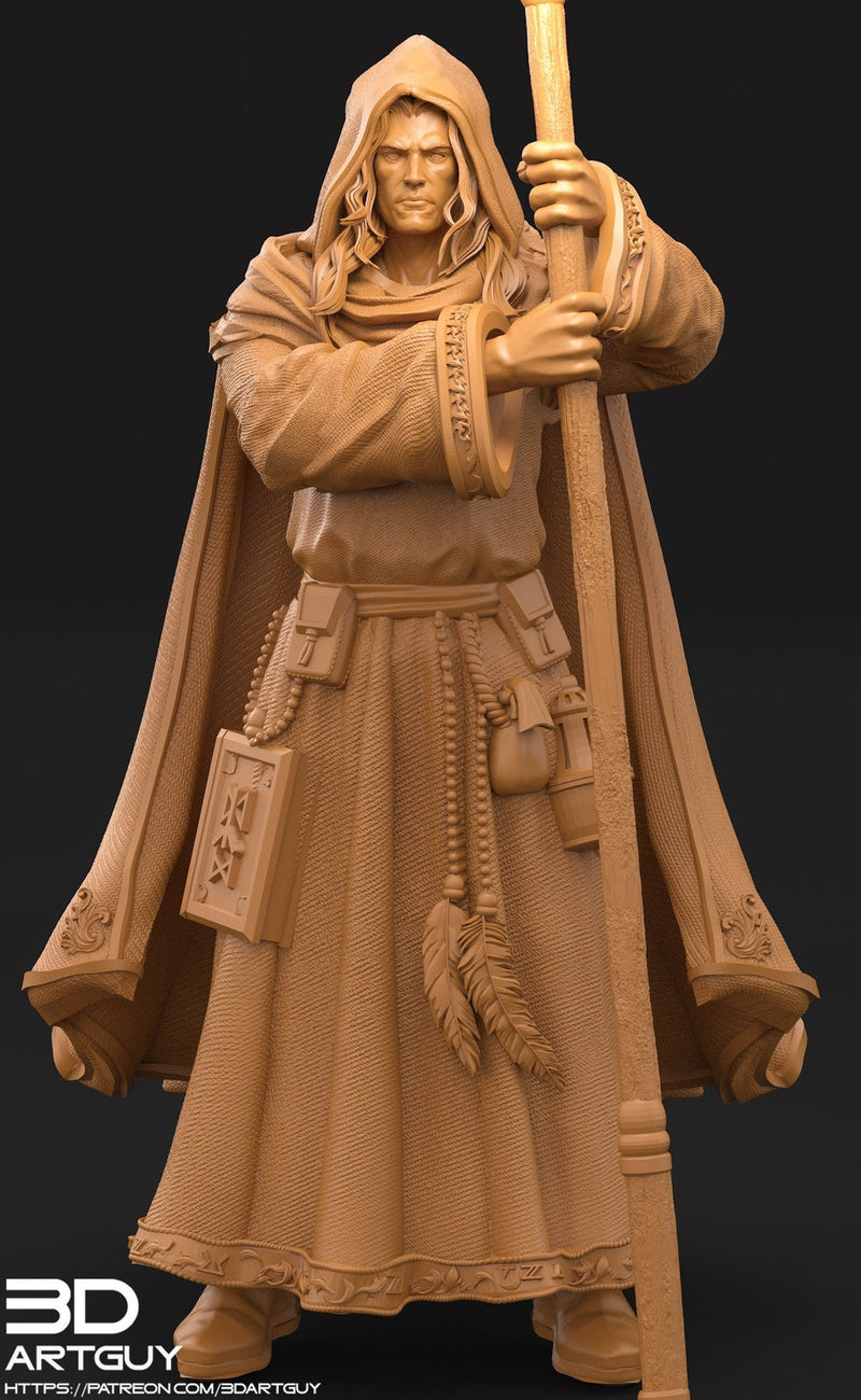 Human Male Wizard Miniature | 28mm, 32mm, 75mm Scales | Dungeons and Dragons | Pathfinder | Battle Wizard - Only-Games