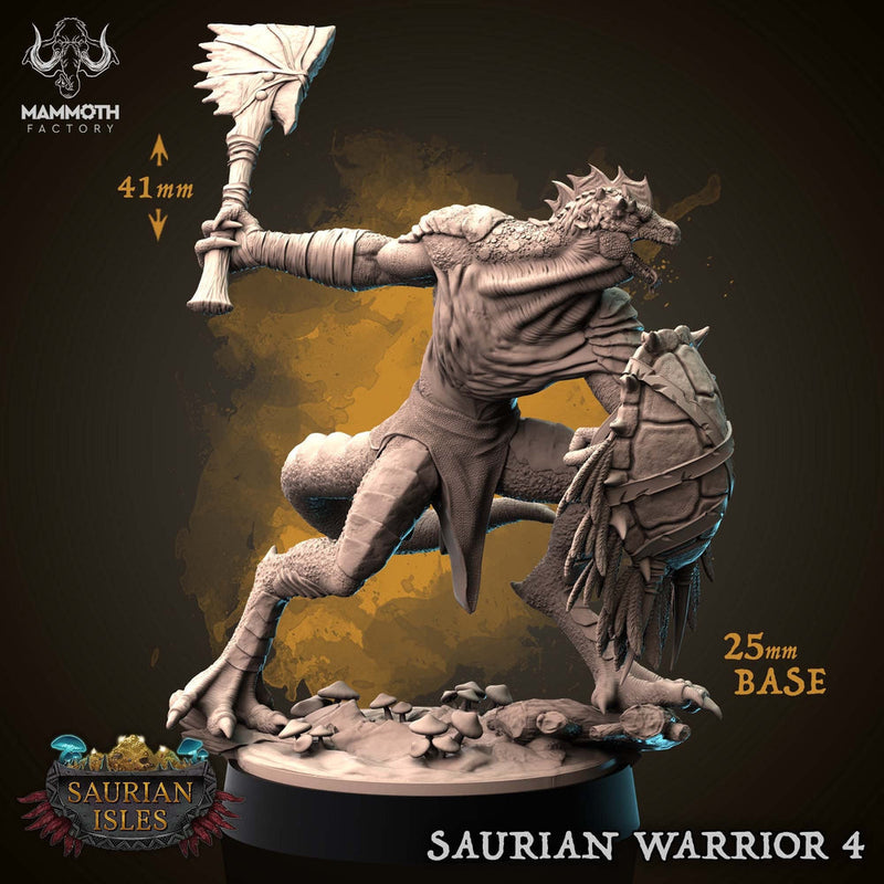 Lizardfolk Lizardman Warrior | 28mm, 32mm,75mm Scales | Dungeons and Dragons | Unpainted Figure | Mammoth Factory - Only-Games