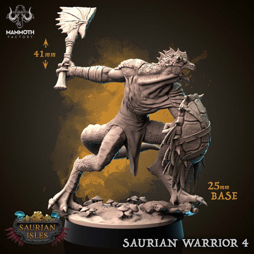 Lizardfolk Lizardman Warrior | 28mm, 32mm,75mm Scales | Dungeons and Dragons | Unpainted Figure | Mammoth Factory - Only-Games