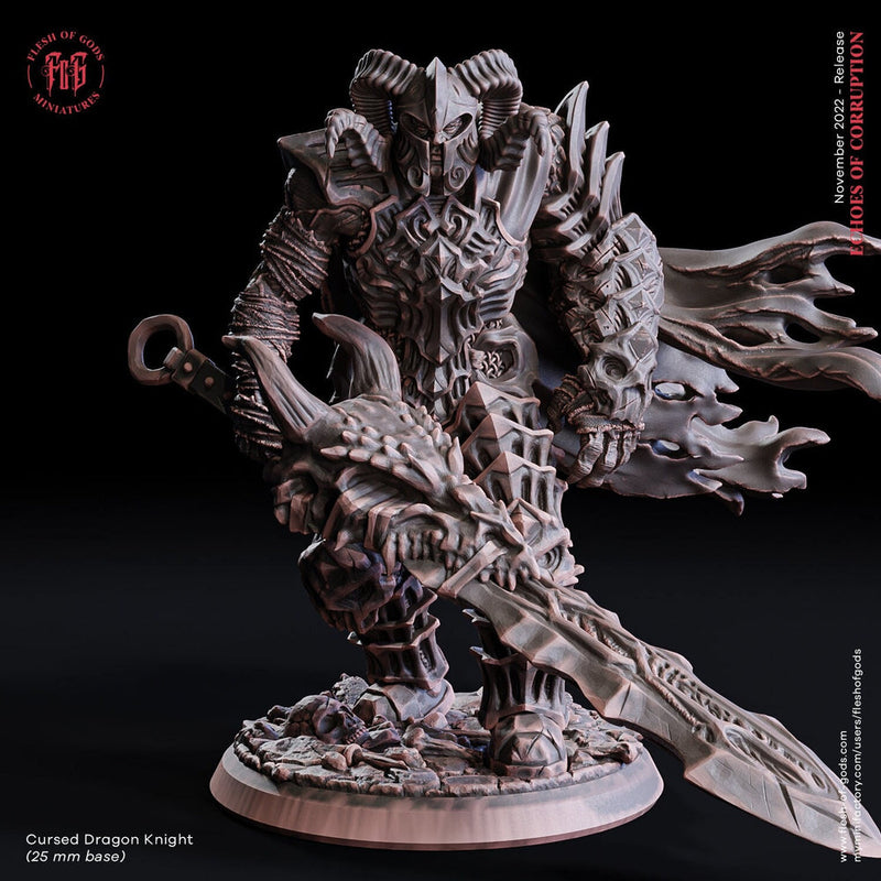 Draconian Oathbreaker Paladin Chaos Knight Unpainted Miniature | 28mm, 32mm, 54mm, 75mm, 100mm Scales | D and D | Pathfinder | Flesh of Gods - Only-Games