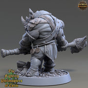 Rhinokin, Rhino-folk Warrior  Scales: 28mm, 32mm,54mm,75mm | D&D 5e Megaboss | Dungeons and Dragons | Pathfinder | Daybreak Miniatures - Only-Games