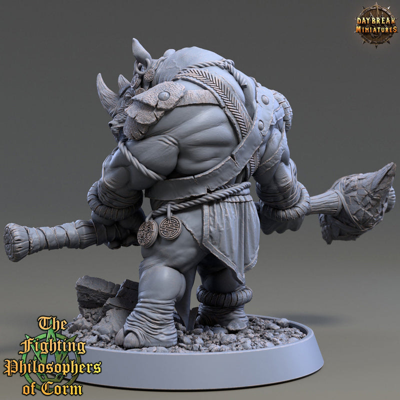 Rhinokin, Rhino-folk Warrior  Scales: 28mm, 32mm,54mm,75mm | D&D 5e Megaboss | Dungeons and Dragons | Pathfinder | Daybreak Miniatures - Only-Games