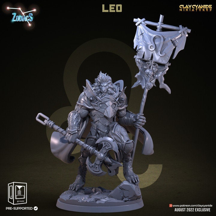 Leo Zodiac Sign | Leonin, Lion Folk| | 28mm, 32mm scale, 70mm tall, 100mm tall | Dungeons and Dragons | Clay Cyanide - Only-Games