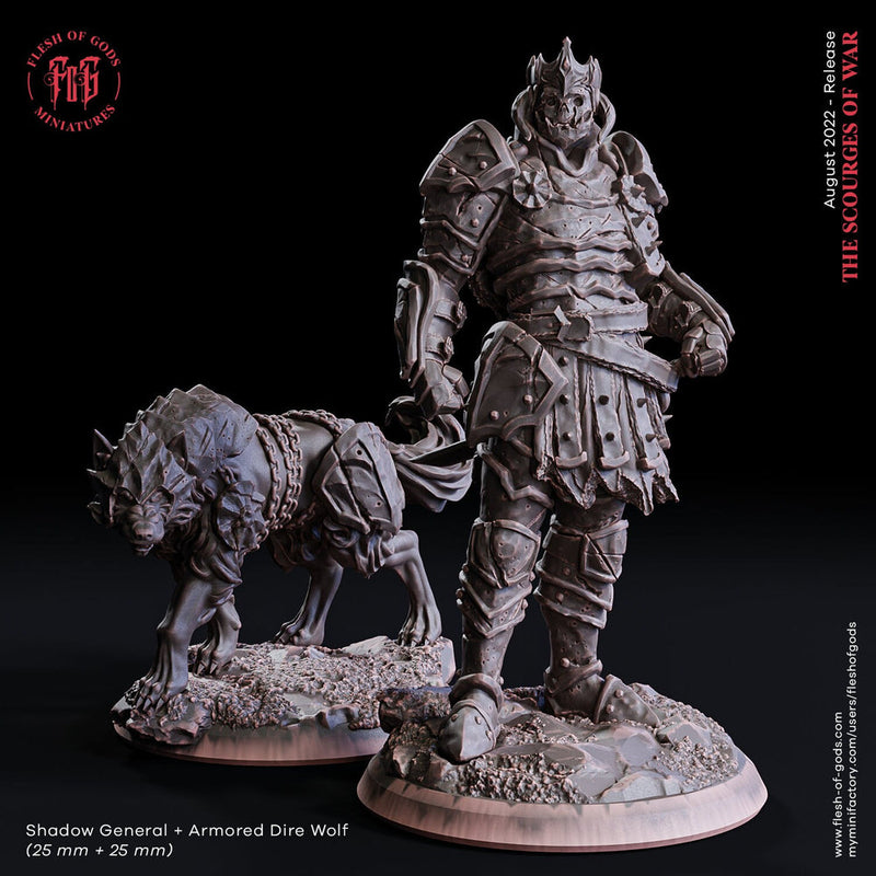 Undead Death Knight, Shadow General and Dire Wolf  | 28mm, 32mm, 75mm Scale Resin Miniature | Flesh of Gods | Dungeons and Dragons | - Only-Games