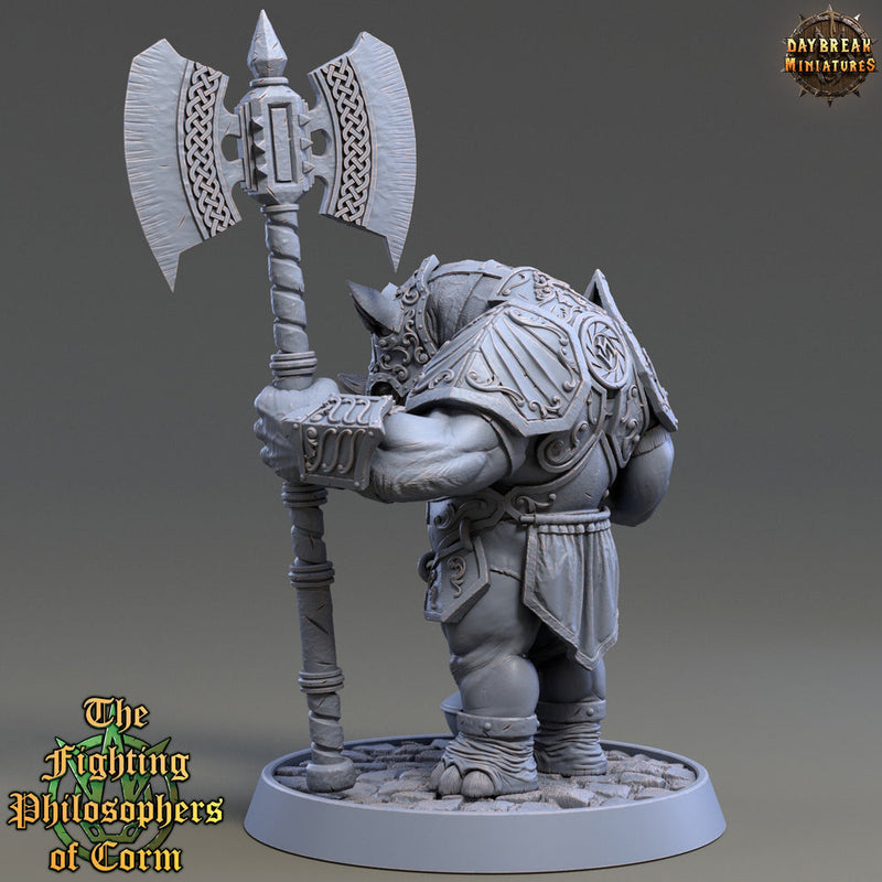Rhinokin, Rhino-folk Warrior  Scales: 28mm, 32mm,54mm,75mm | D&D 5e Megaboss | Dungeons and Dragons | Pathfinder | Daybreak Miniatures - Only-Games