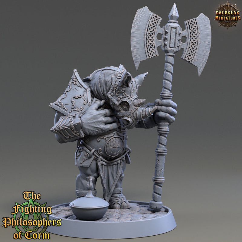 Rhinokin, Rhino-folk Warrior  Scales: 28mm, 32mm,54mm,75mm | D&D 5e Megaboss | Dungeons and Dragons | Pathfinder | Daybreak Miniatures - Only-Games