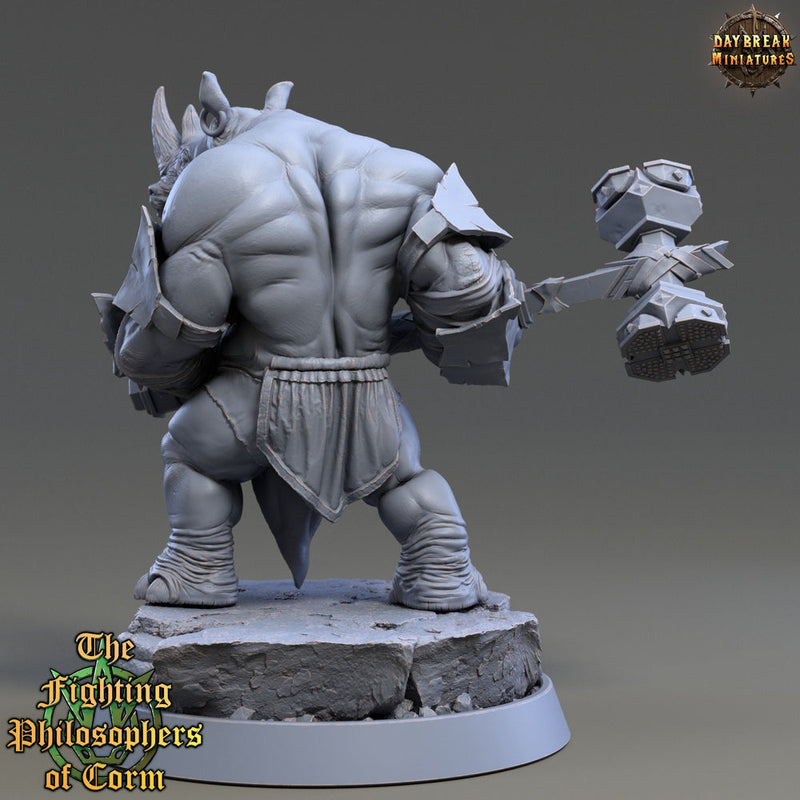 Rhinokin, Rhino-folk Warrior  Scales: 28mm, 32mm,54mm,75mm | D&D 5e Megaboss | Dungeons and Dragons | Pathfinder | Daybreak Miniatures - Only-Games
