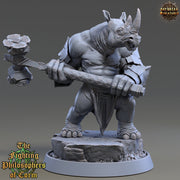 Rhinokin, Rhino-folk Warrior  Scales: 28mm, 32mm,54mm,75mm | D&D 5e Megaboss | Dungeons and Dragons | Pathfinder | Daybreak Miniatures - Only-Games