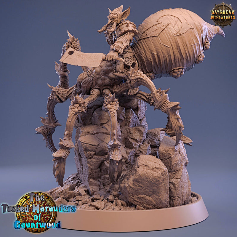 Goblin mounted on Giant Spider | Dungeons and Dragons | 28mm and 32mm Scales| Pathfinder | Figure for Painting| Daybreak Miniatures - Only-Games