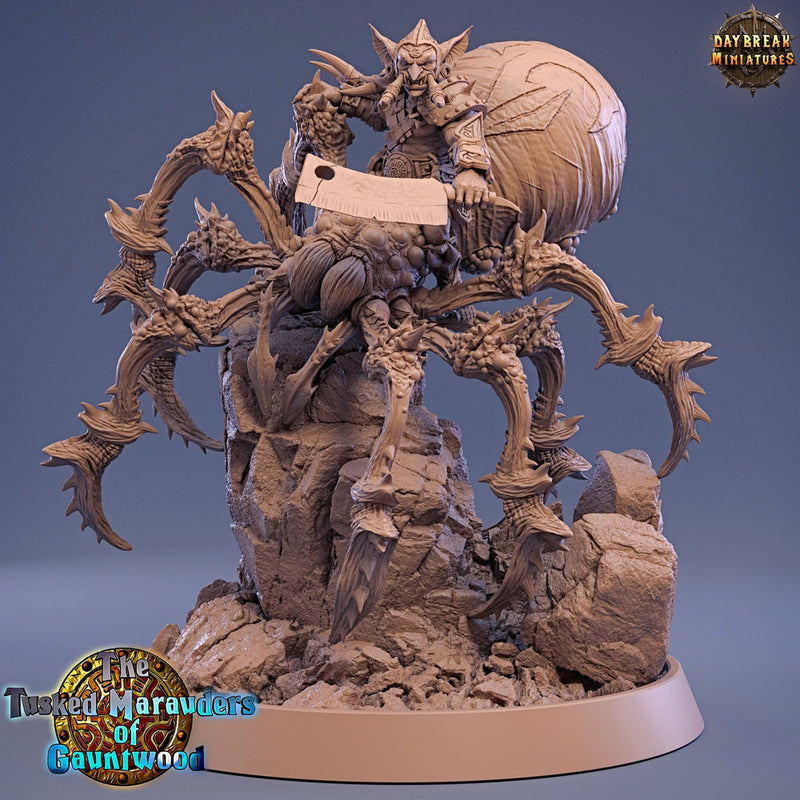 Goblin mounted on Giant Spider | Dungeons and Dragons | 28mm and 32mm Scales| Pathfinder | Figure for Painting| Daybreak Miniatures - Only-Games