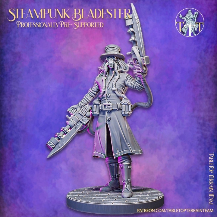 SteamPunk Bladester CyberPunk  | Dungeons and Dragons Resin Figure Miniature | 28mm,32mm,75mm Scales | Pathfinder Mini for Painting | - Only-Games