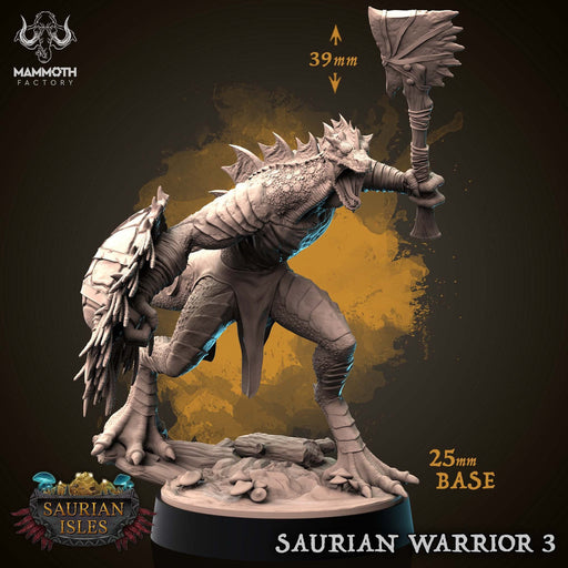 Lizardfolk Lizardman Warrior | 28mm, 32mm,75mm Scales | Dungeons and Dragons | Unpainted Figure | Mammoth Factory - Only-Games