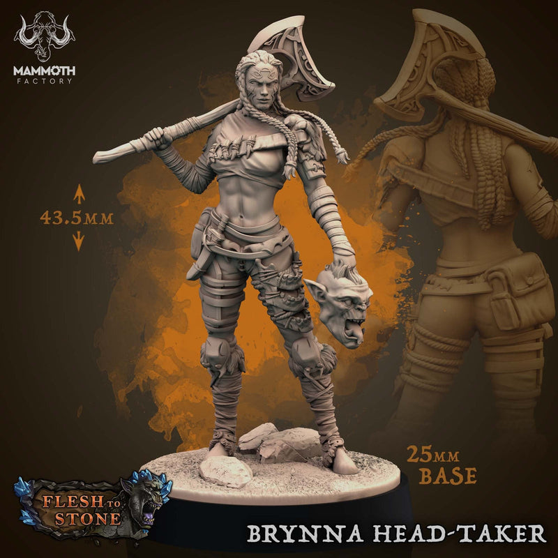 Human Female Barbarian Fighter | 28mm,32mm,54mm,75mm,100mm Scale Resin Miniature |Dungeons and Dragons | Brynna Head-Taker | Mammoth Factory - Only-Games