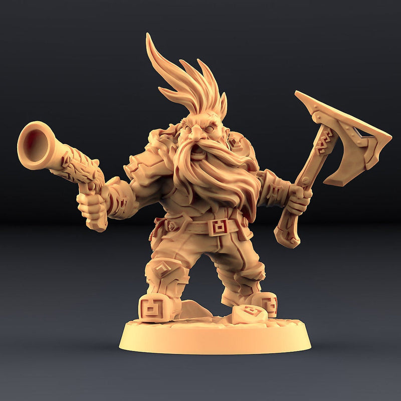 Dwarf Fighter Gunslinger  | Dungeons and Dragons D&D 5E | 28mm,32mm Scales | 54mm, 75mm TALL | Pathfinder Mini for Painting | Artisan Guild - Only-Games