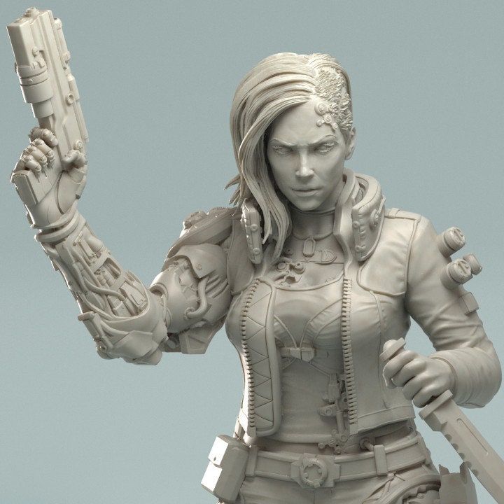 Female Cyberpunk Mercenary | 28mm, 32mm, 50mm, 75mm, 100mm | Sci-Fi miniatures | Fan Art | 3DArtguy - Only-Games