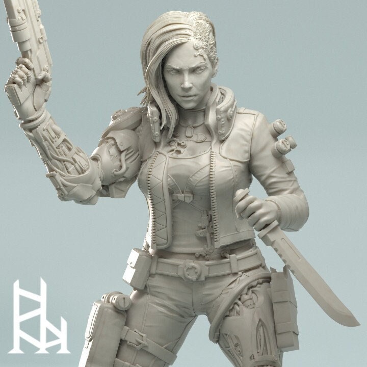 Female Cyberpunk Mercenary | 28mm, 32mm, 50mm, 75mm, 100mm | Sci-Fi miniatures | Fan Art | 3DArtguy - Only-Games