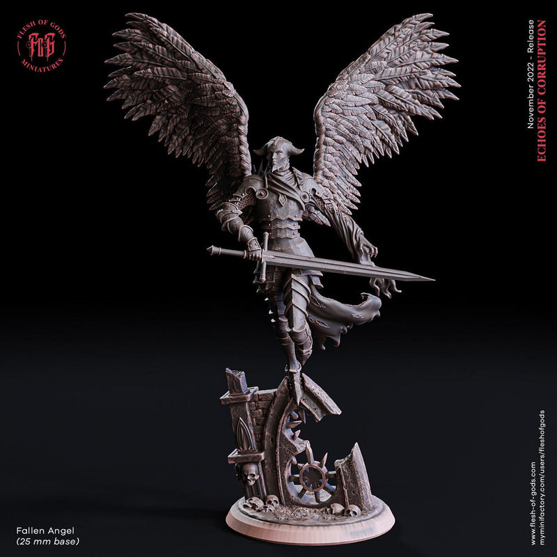 Fallen Angel | 28mm, 32mm, 75mm Scales | Angel demon Miniature | Dungeons and Dragons Miniatures | Pathfinder Miniatures | Flesh of Gods - Only-Games