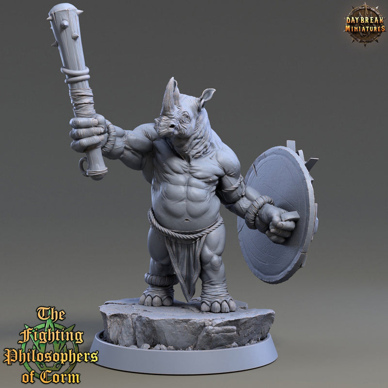 Rhinokin, Rhino-folk Warrior  Scales: 28mm, 32mm,54mm,75mm | D&D 5e Megaboss | Dungeons and Dragons | Pathfinder | Daybreak Miniatures - Only-Games