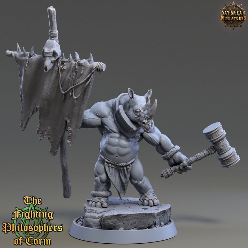Rhinokin, Rhino-folk Warrior  Scales: 28mm, 32mm,54mm,75mm | D&D 5e Megaboss | Dungeons and Dragons | Pathfinder | Daybreak Miniatures - Only-Games