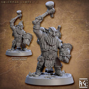 Fighter Gnome Hammer and Steam fist , Gnome with  Shield   | 28mm, 32mm, 75mm Scale Resin Miniature | Dungeons and Dragons | Artisan Guild - Only-Games