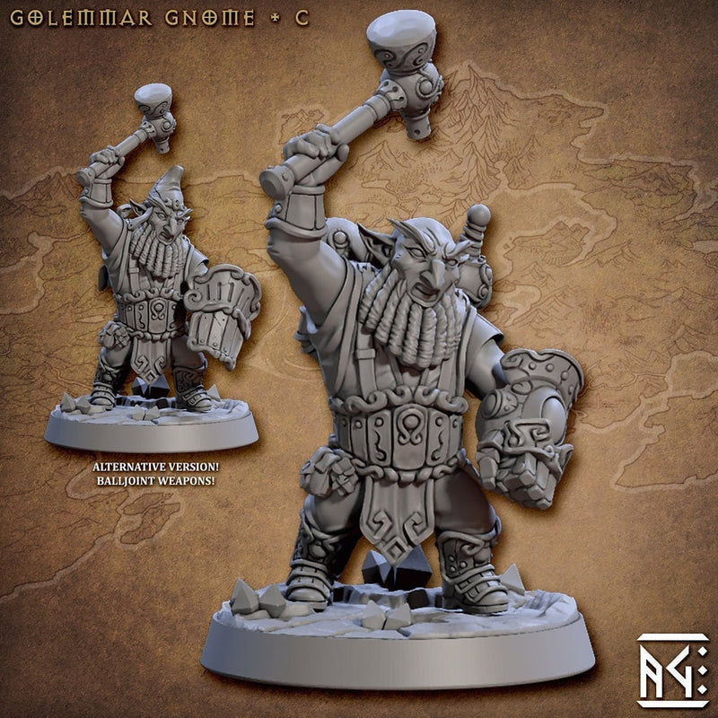 Fighter Gnome Hammer and Steam fist , Gnome with  Shield   | 28mm, 32mm, 75mm Scale Resin Miniature | Dungeons and Dragons | Artisan Guild - Only-Games