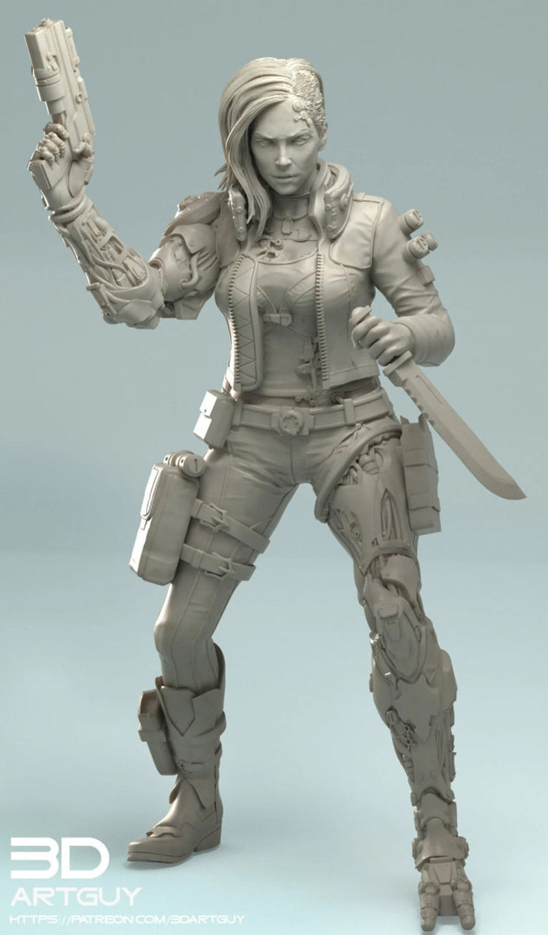 Female Cyberpunk Mercenary | 28mm, 32mm, 50mm, 75mm, 100mm | Sci-Fi miniatures | Fan Art | 3DArtguy - Only-Games